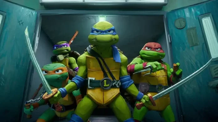 #descricaodaimagem #pratodosverem imagem de uma cena do filme Tartarugas Ninja, com as Tartarugas, protagonistas da história.