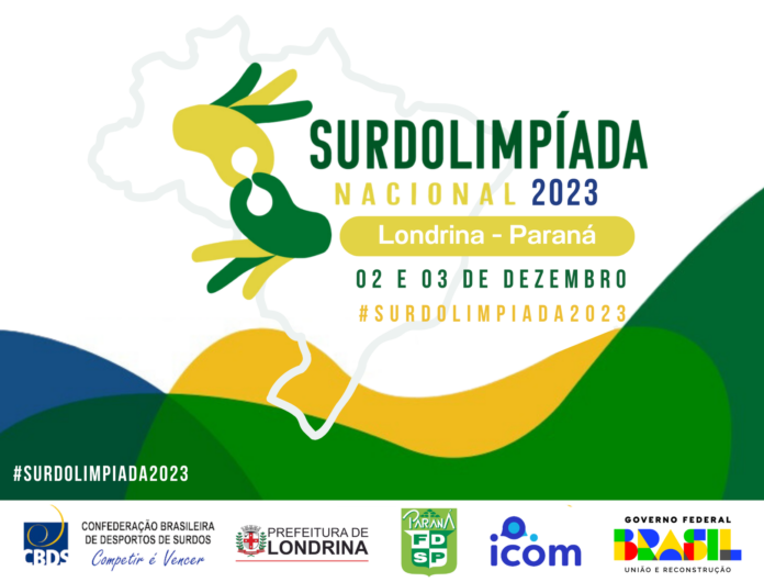 #descricaodaimagem #pratodosverem arte de divulgação com o logo da Surdolimpíada Nacional e dos patrocinadores e apoiadores.