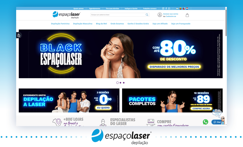 #descricaodaimagem #pratodosverem imagem da tela inicial do site da Espaçolaser.