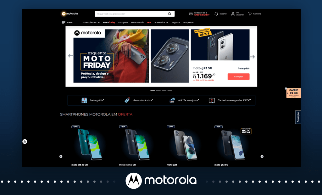 #descricaodaimagem #pratodosverem imagem da tela inicial do site da Motorola.