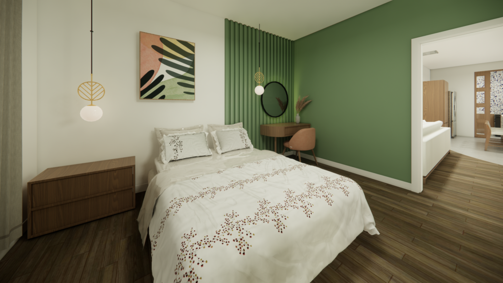 #descricaodaimagem #pratodosverem foto de um projeto de arquitetura para um quarto, com acessibilidade.