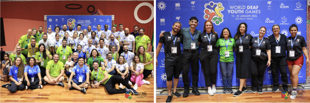 #descriçãodaimagem #pratodosverem montagem com duas fotos da cerimônia de encerramento dos Jogos Mundiais da Juventude Surda.