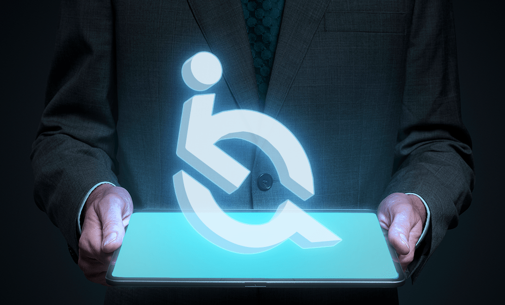 #descriçãodaimagem #pratodosverem arte com a projeção do logo da EqualWeb sobre uma tela.