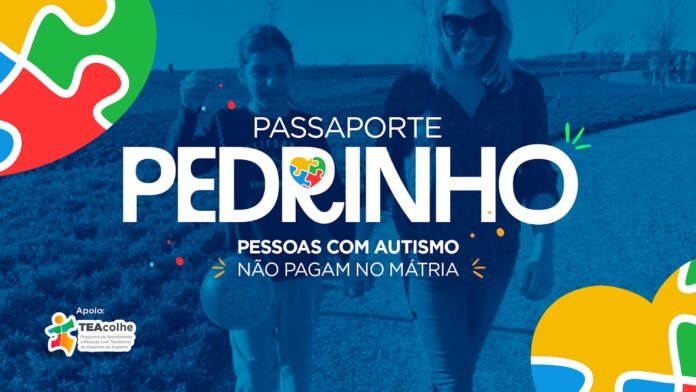 #descriçãodaimagem #pratodosverem arte de divulgação do 'Passaporte Pedrinho'. A imagem tem fundo azul e traz informações do benefício.