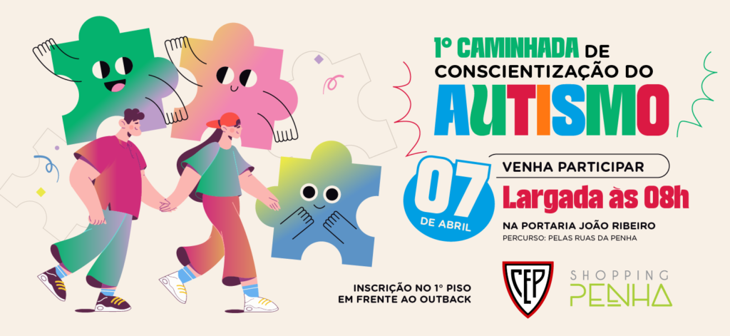 #descriçãodaimagem #pratodosverem arte de divulgação da caminhada de conscientização do autismo.