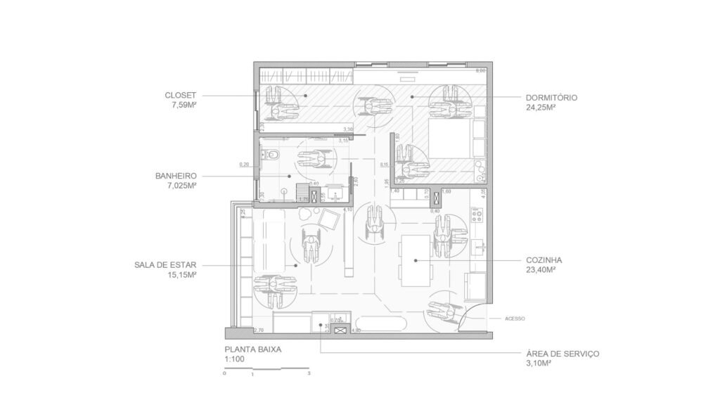 #descriçãodaimagem #pratodosverem imagem da planta baixa de um projeto de arquitetura com acessibilidade.