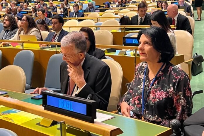 #descriçãodaimagem #pratodosverem foto da secretária nacional de Direitos da Pessoa com Deficiência, Anna Paula Feminella na ONU.