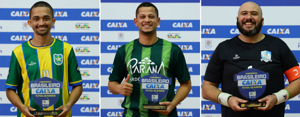 #descriçãodaimagem #pratodosverem fotos dos surdoatletas que foram os destaques do campeonato no Masculino.
