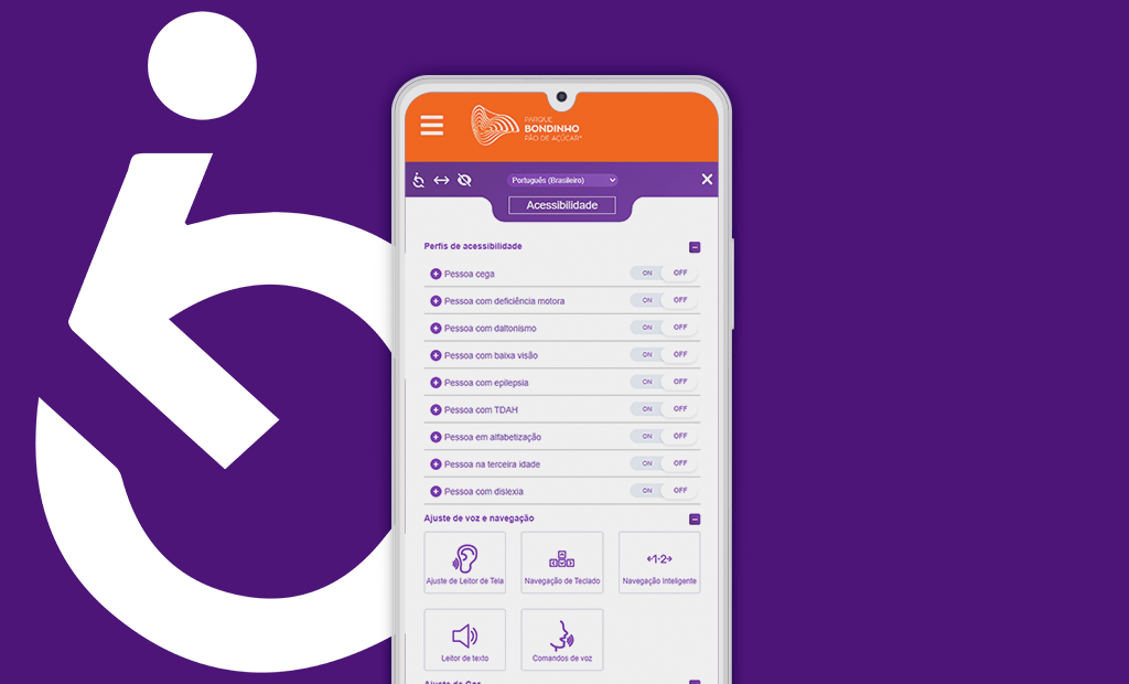 #descriçãodaimagem #pratodosverem imagem com fundo roxo. Nela está um celular e, em sua tela, está a página do bondinho, com a ferramenta EqualWeb.