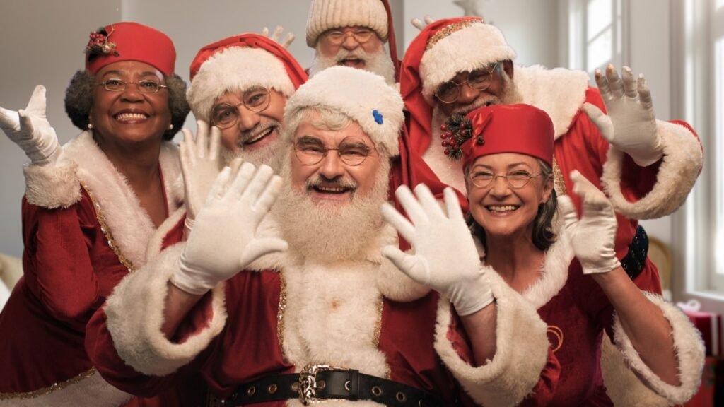 #descriçãodaimagem #pratodosverem foto do Papai Noel com várias Mamães Noeis.